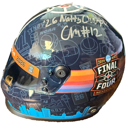 University of Michigan Basketball Final Four Mini Indy Car Helmet – Dual Signed by Head Coach Dusty May & Charlie May with Inscriptions