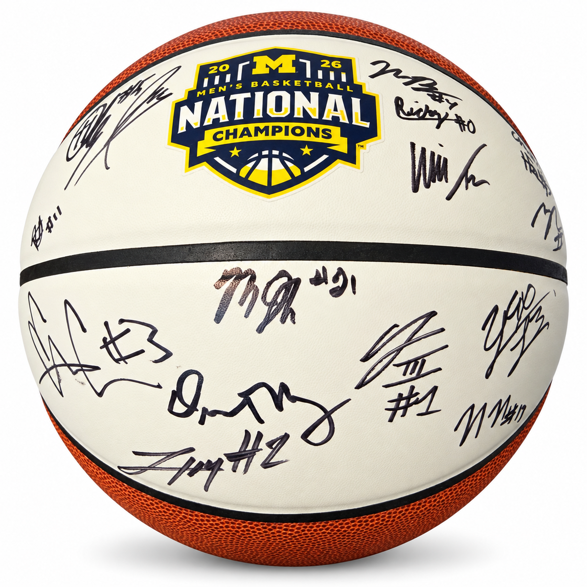 University of Michigan Men's Basketball 2025/2026 National Champions Team Signed Basketball [Imperfect: Slightly Smudged Elliot Cadeau and Howard Eisley Jr. Signature]