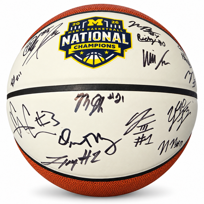 University of Michigan Men's Basketball 2025/2026 National Champions Team Signed Basketball [Imperfect: Slightly Smudged Elliot Cadeau and Howard Eisley Jr. Signature]
