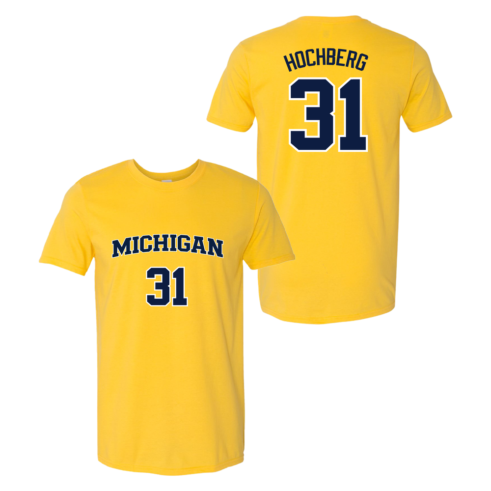 University of Michigan Men's Basketball Harrison Hochberg Jersey Tee - Maize