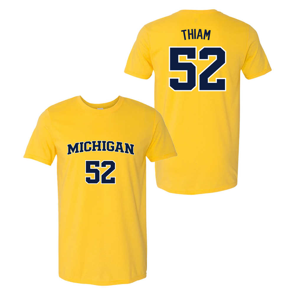 University of Michigan Men's Basketball Moustapha Thiam Jersey Tee - Maize