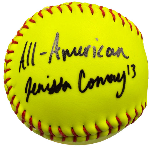 University of Michigan Softball Jenissa Conway Autographed Softball with "All American" Inscription