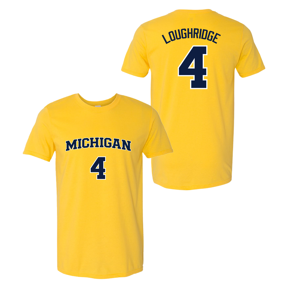University of Michigan Women's Basketball Dallas Loughridge Jersey Tee - Maize