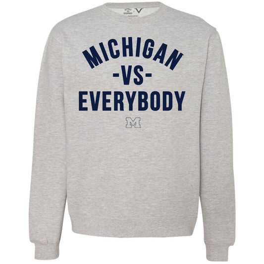 Valiant Brand x vs. Everybody University of Michigan vs. Everybody Gray Crewneck Sweatshirt