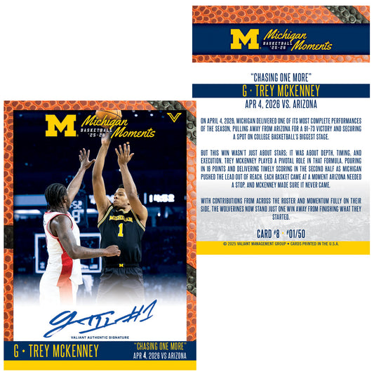 Valiant University of Michigan Basketball Trey McKenney "Chasing One More" vs. Arizona Michigan Moments Trading Card