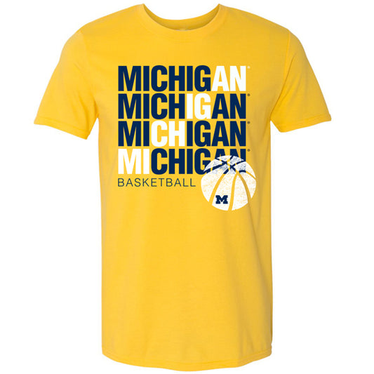 Valiant University of Michigan Basketball Yellow Repeater Tee
