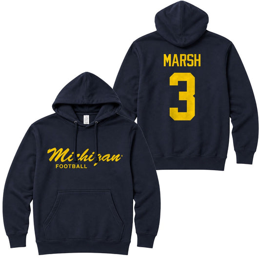 Valiant University of Michigan Football Andrew Marsh #3 Script Michigan Hooded Sweatshirt