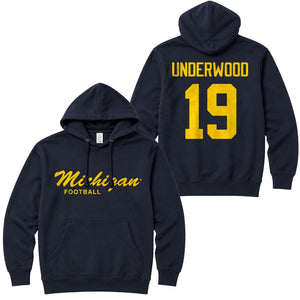 Valiant University of Michigan Football Bryce Underwood #19 Script Michigan Hooded Sweatshirt