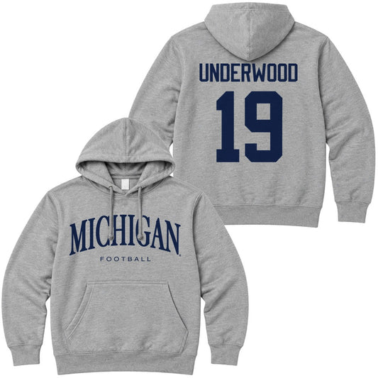 Valiant University of Michigan Football Bryce Underwood #19 Wordmark Hooded Sweatshirt