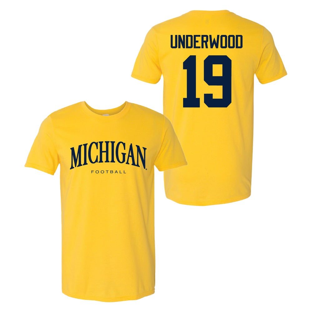 Valiant University of Michigan Football Bryce Underwood #19 Wordmark Sport Tee