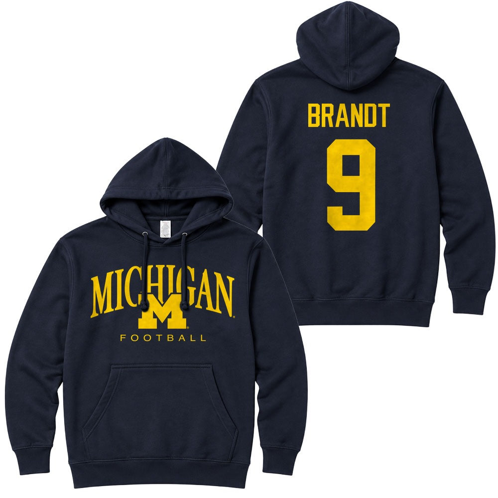 Valiant University of Michigan Football Cameron Brandt #9 M/Michigan Hooded Sweatshirt