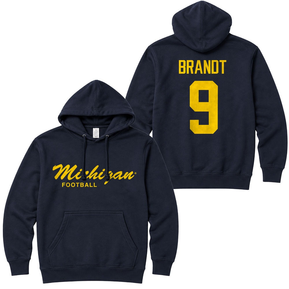 Valiant University of Michigan Football Cameron Brandt #9 Script Michigan Hooded Sweatshirt