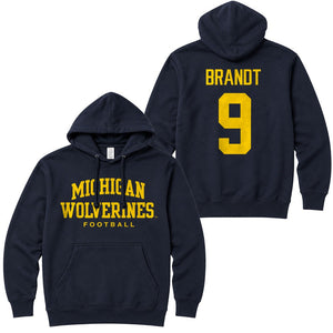 Valiant University of Michigan Football Cameron Brandt #9 Wolverines Hooded Sweatshirt