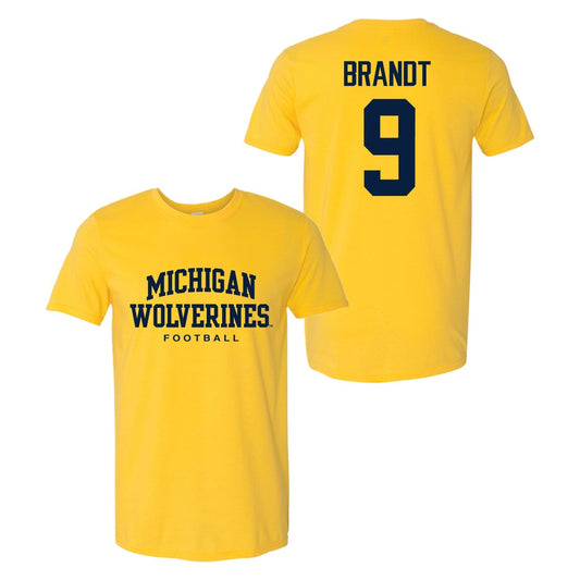 Valiant University of Michigan Football Cameron Brandt #9 Wolverines Sport Tee