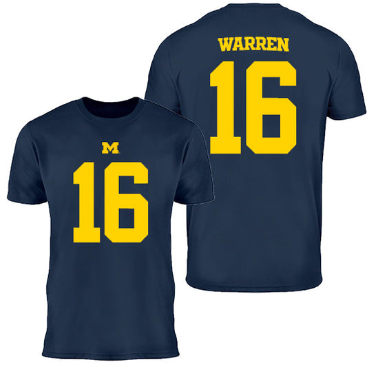 Valiant University of Michigan Football Davis Warren #16 Navy Jersey Tee