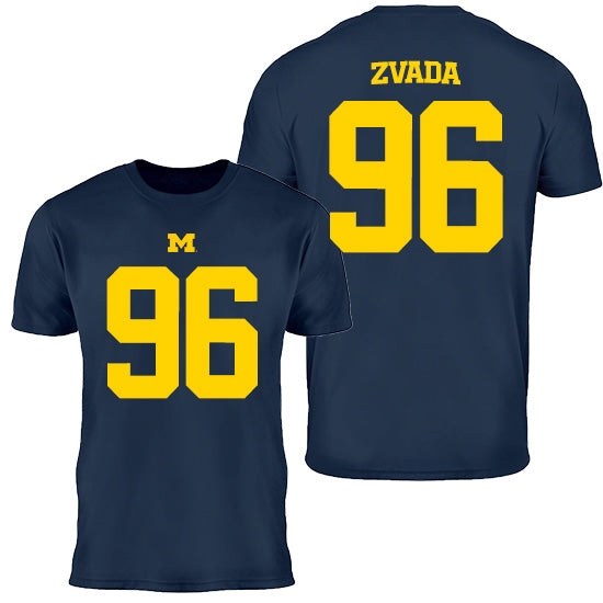 Valiant University of Michigan Football Dominic Zvada #96 Navy Jersey Tee