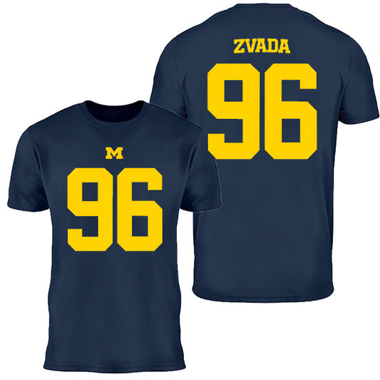 Valiant University of Michigan Football Dominic Zvada #96 Navy Jersey Tee