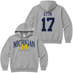 Valiant University of Michigan Football Enow Etta #17 M/Michigan Hooded Sweatshirt