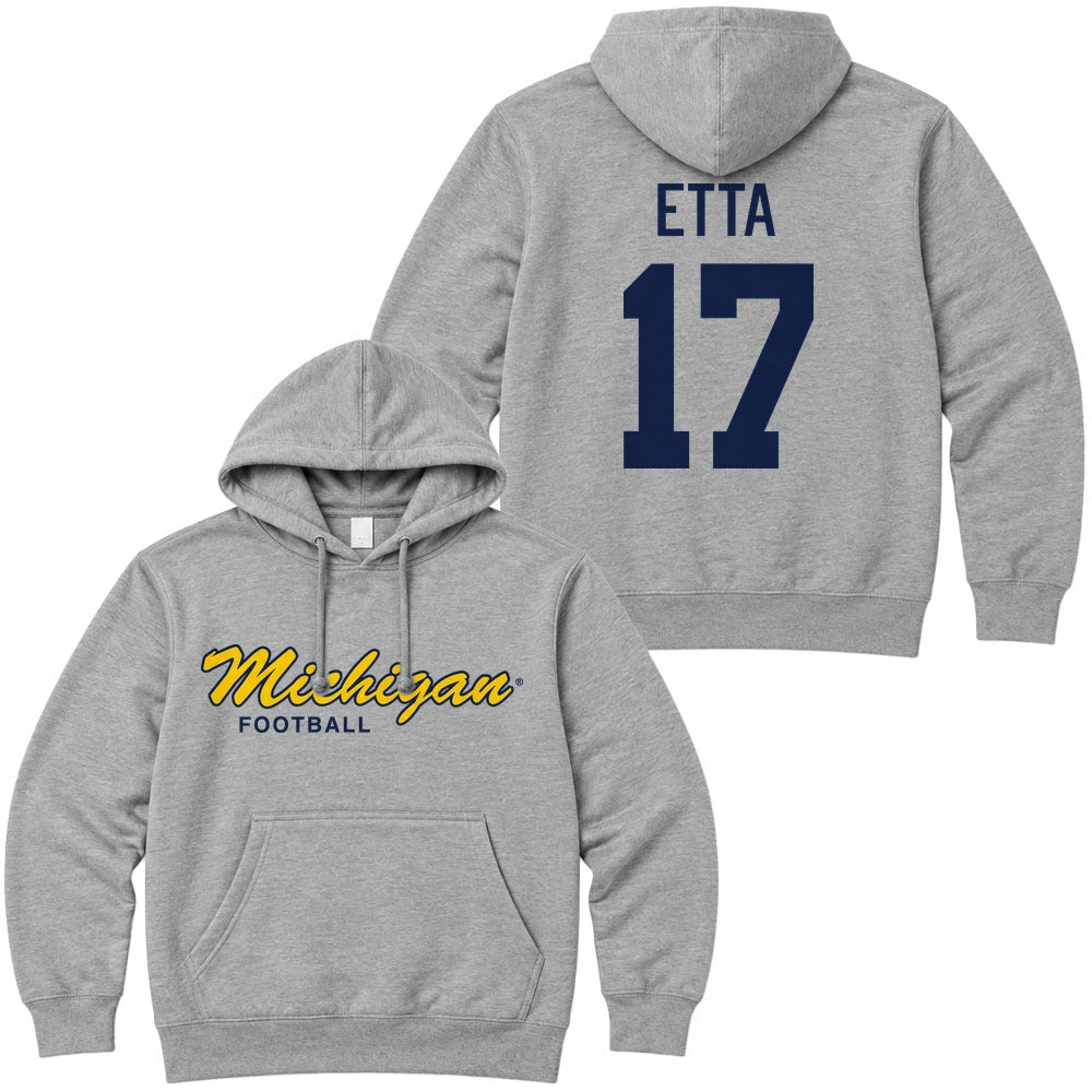 Valiant University of Michigan Football Enow Etta #17 Script Michigan Hooded Sweatshirt
