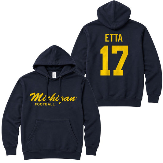 Valiant University of Michigan Football Enow Etta #17 Script Michigan Hooded Sweatshirt