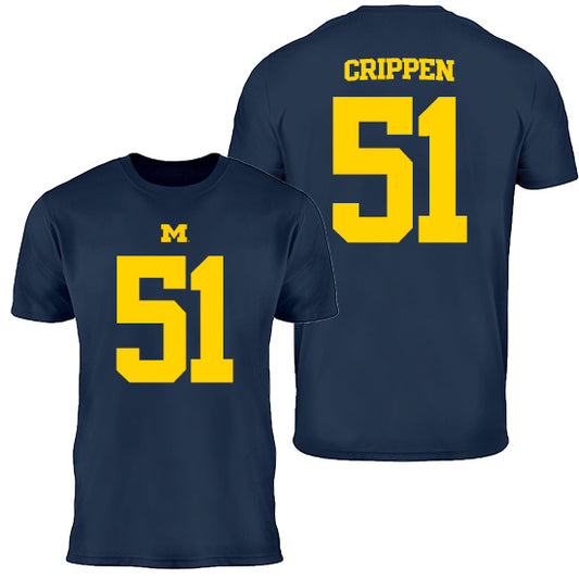 Valiant University of Michigan Football Greg Crippen #51 Navy Jersey Tee