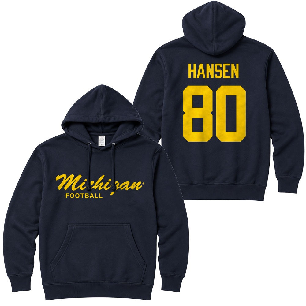 Valiant University of Michigan Football Hogan Hansen #80 Script Michigan Hooded Sweatshirt