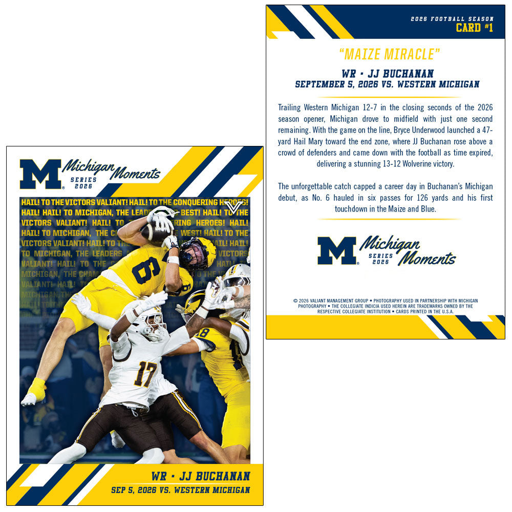 Valiant University of Michigan Football JJ Buchanan 2026 Michigan Moments Trading Card vs. WMU [Unsigned]
