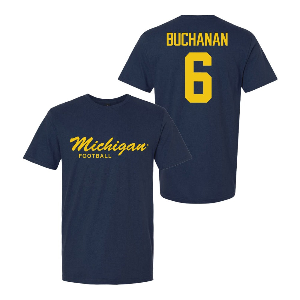 Valiant University of Michigan Football JJ Buchanan #6 Script Michigan Sport Tee