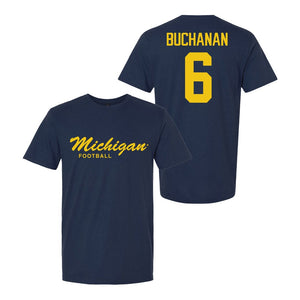 Valiant University of Michigan Football JJ Buchanan #6 Script Michigan Sport Tee