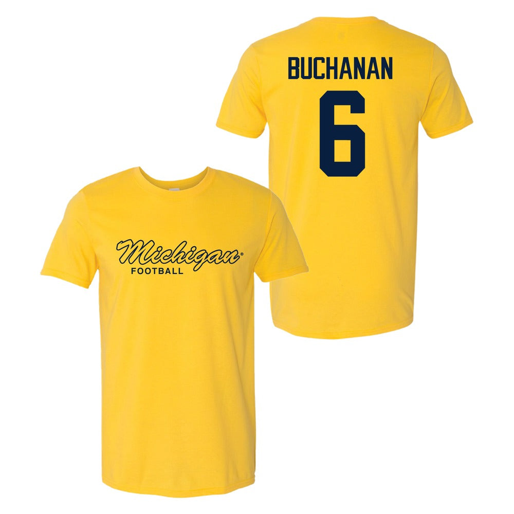 Valiant University of Michigan Football JJ Buchanan #6 Script Michigan Sport Tee