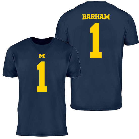 Valiant University of Michigan Football Jaishawn Barham #1 Navy Jersey Tee