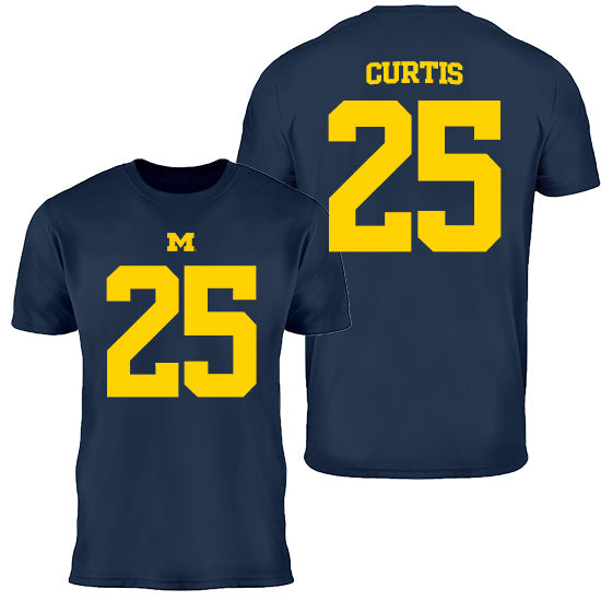 Valiant University of Michigan Football Mason Curtis #25 Navy Jersey Tee