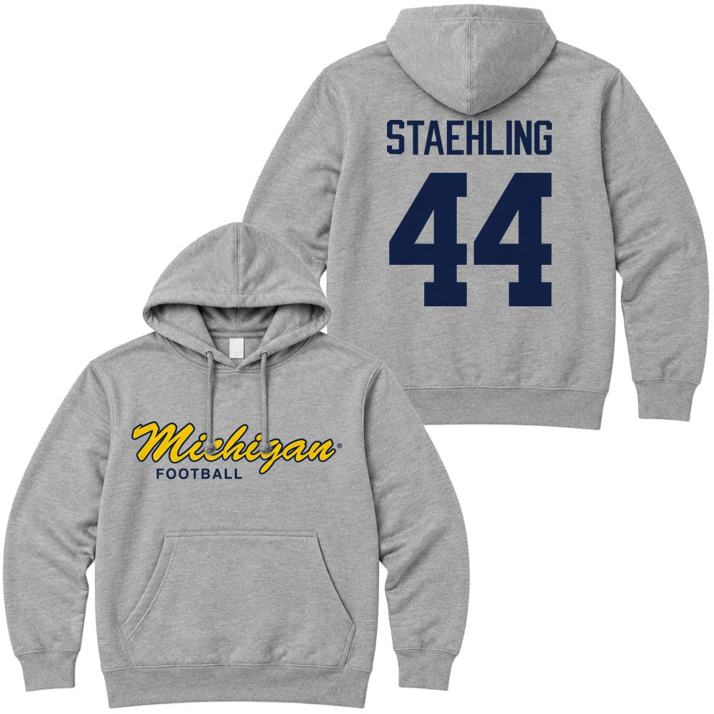 Valiant University of Michigan Football Nathaniel Staehling #44 Script Michigan Hooded Sweatshirt