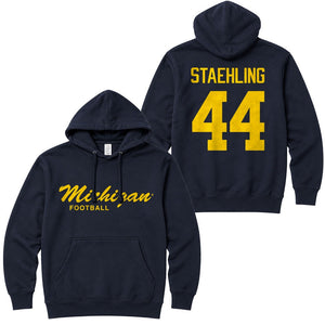 Valiant University of Michigan Football Nathaniel Staehling #44 Script Michigan Hooded Sweatshirt