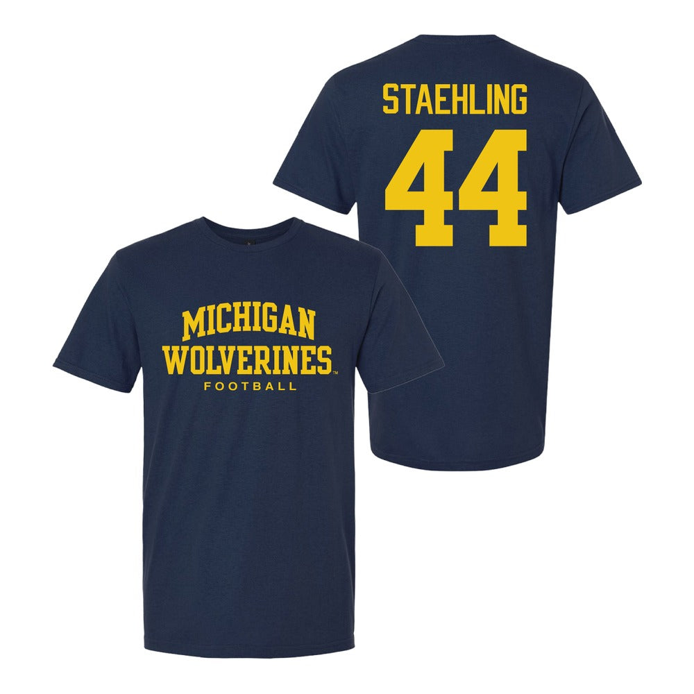Valiant University of Michigan Football Nathaniel Staehling #44 Wolverines Sport Tee