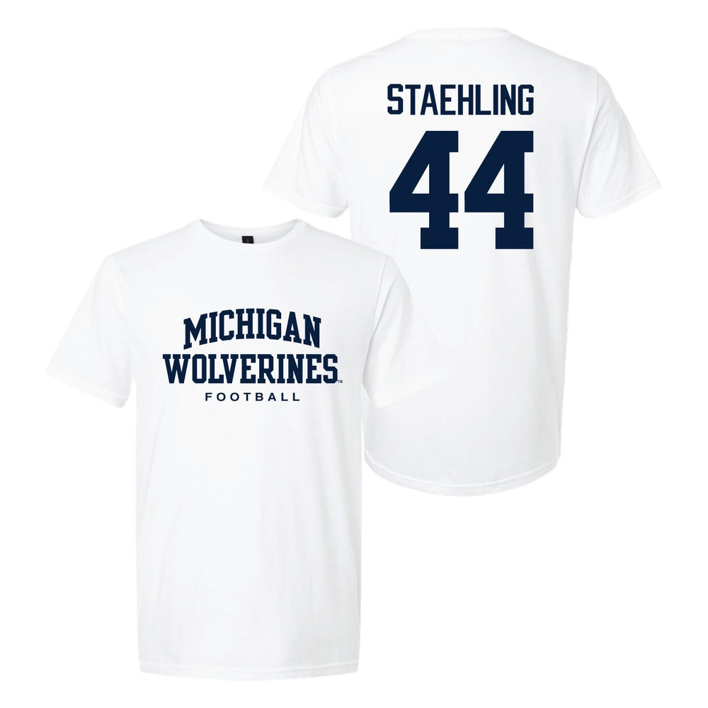 Valiant University of Michigan Football Nathaniel Staehling #44 Wolverines Sport Tee