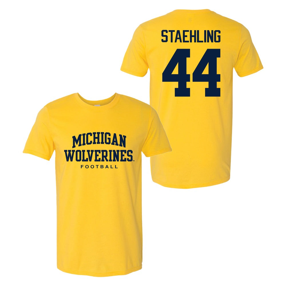 Valiant University of Michigan Football Nathaniel Staehling #44 Wolverines Sport Tee