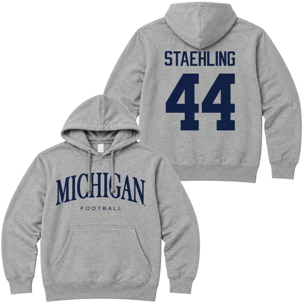 Valiant University of Michigan Football Nathaniel Staehling #44 Wordmark Hooded Sweatshirt