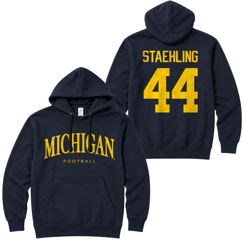 Valiant University of Michigan Football Nathaniel Staehling #44 Wordmark Hooded Sweatshirt