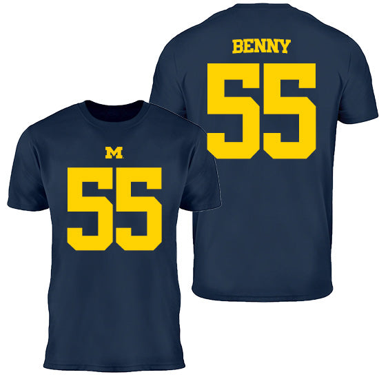 Valiant University of Michigan Football Rayshaun Benny #55 Navy Jersey Tee