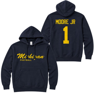 Valiant University of Michigan Football Rod Moore #1 Script Michigan Hooded Sweatshirt