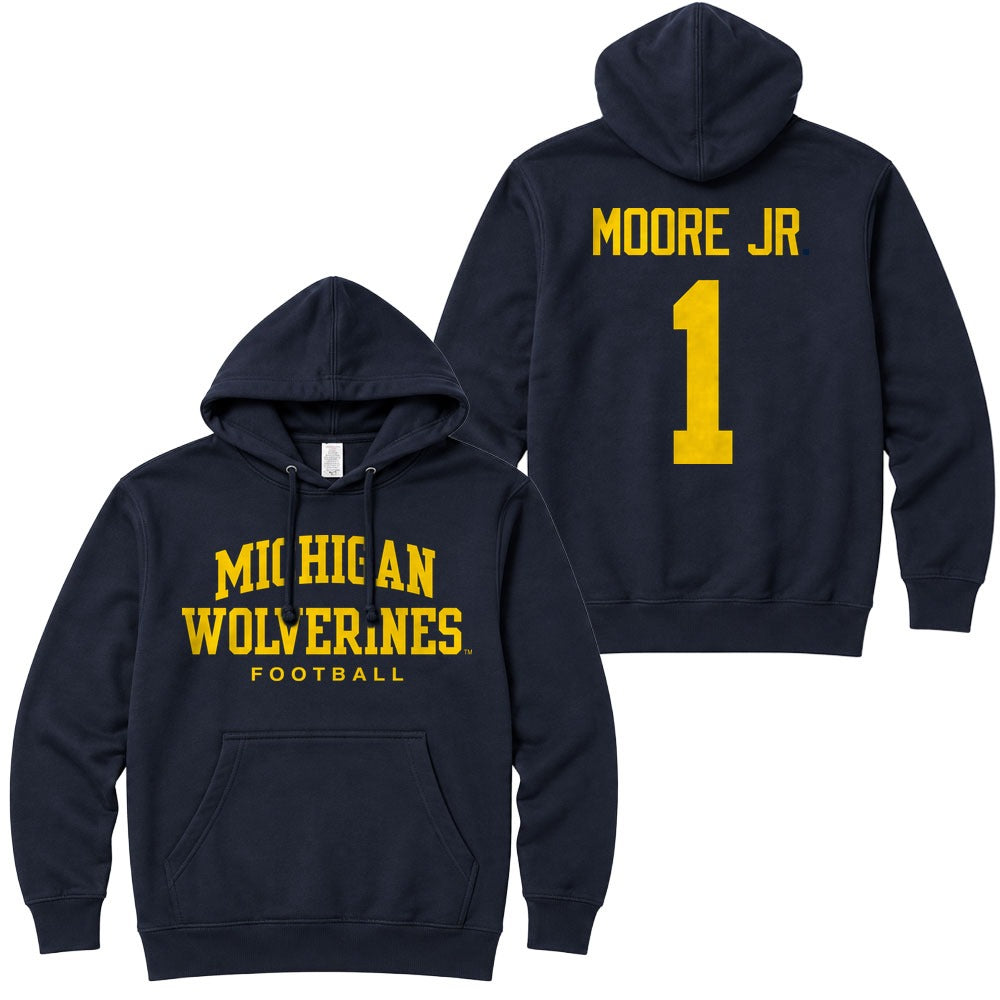 Valiant University of Michigan Football Rod Moore #1 Wolverines Hooded Sweatshirt