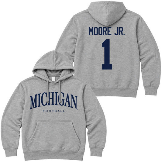 Valiant University of Michigan Football Rod Moore #1 Wordmark Hooded Sweatshirt