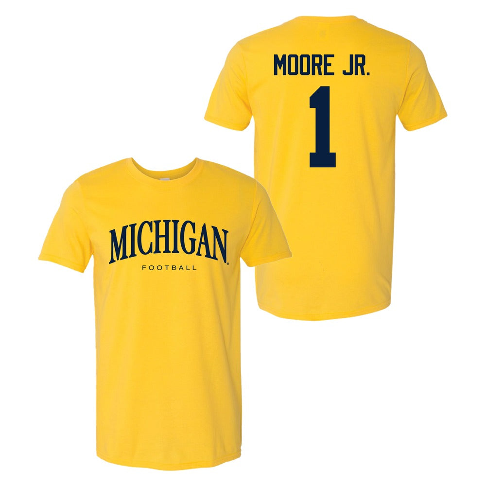 Valiant University of Michigan Football Rod Moore #1 Wordmark Sport Tee