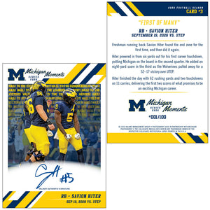 Valiant University of Michigan Football Savion Hiter Autographed 2026 Michigan Moments Trading Card vs. UTEP