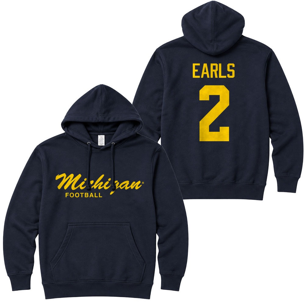 Valiant University of Michigan Football Shamari Earls #2 Script Michigan Hooded Sweatshirt