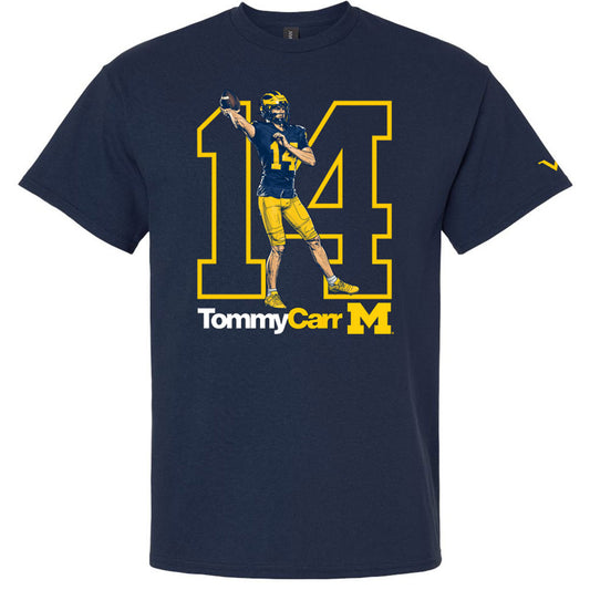 Valiant University of Michigan Football Tommy Carr "On The Numbers" Navy Graphic Tee