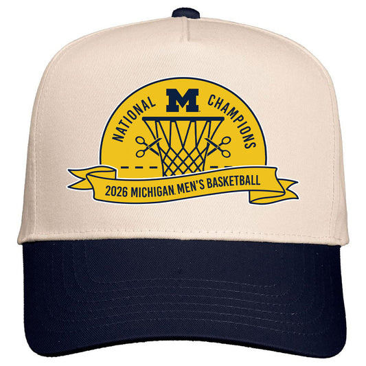 Valiant University of Michigan Men's Basketball 2025-2026 National Champions "Cut The Net" Natural/Navy Structured Snapback Hat