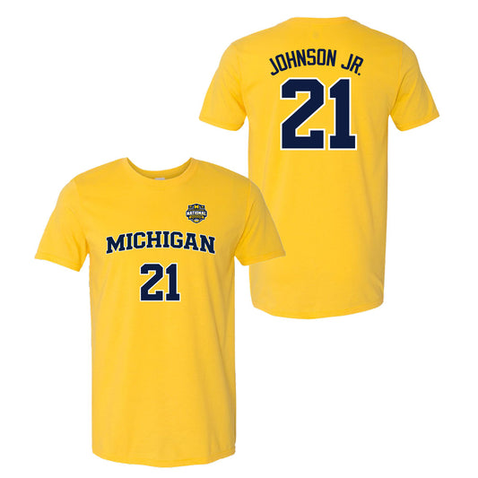 Valiant University of Michigan Men's Basketball 2025-2026 National Champions Morez Johnson Jr. Jersey Tee