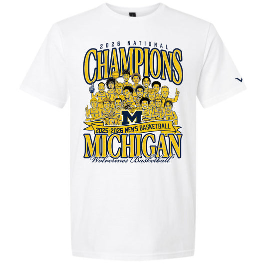 Valiant University of Michigan Men's Basketball 2025-2026 National Champions Team Celebration Caricature Tee